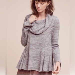 Anthropologie Maurisa Waffle Knit Cowl Neck Top | Gray | Size M